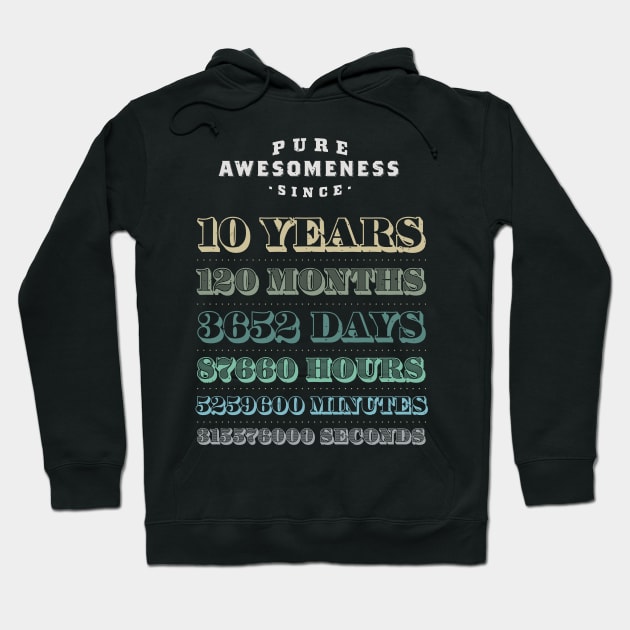 10 Years Pure Awesomeness Birthday Gift Boys Girls Hoodie by holger.brandt